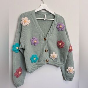 Dreamers Knit Cardigan with Colorful Flowers